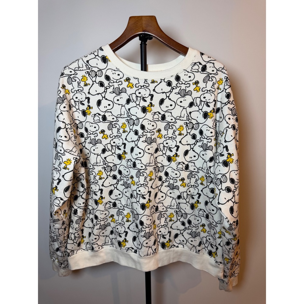 Peanuts Snoopy Woodstock All Over Print Sweatshirt XXL White Mens Crewneck